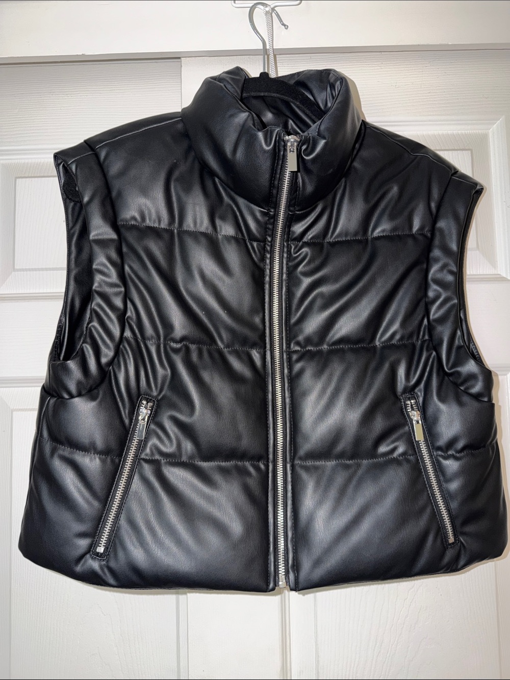 Zara Black Faux Leather Quilted Puffer Vest